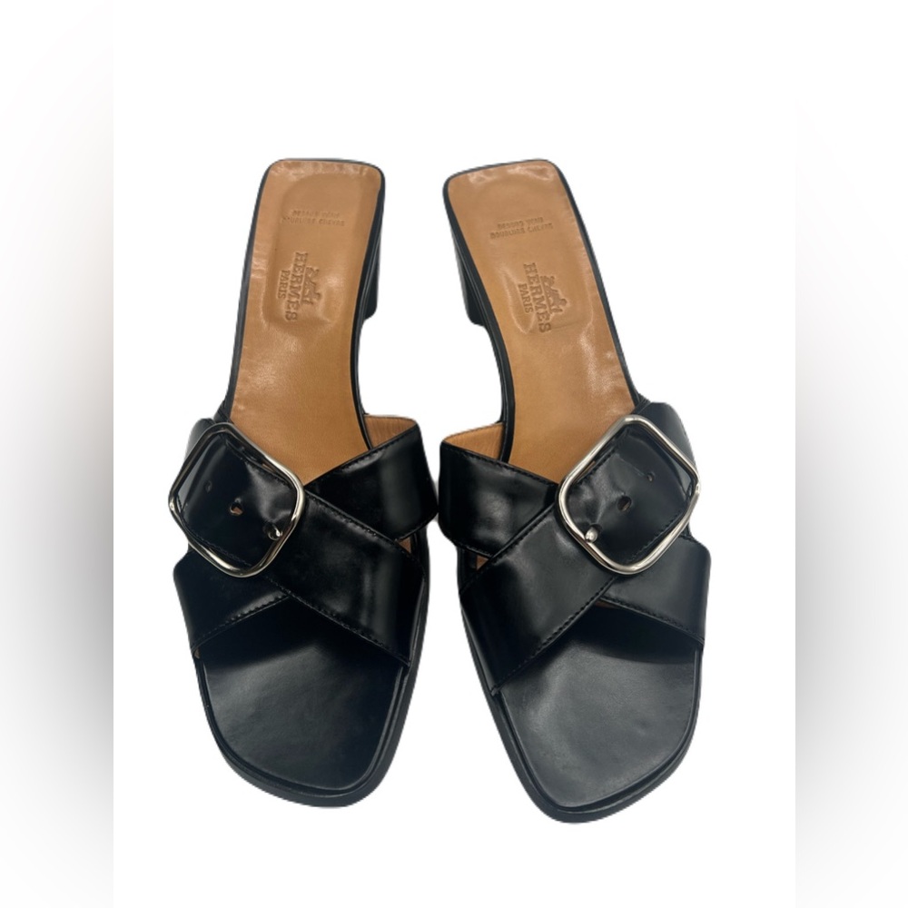Authentic Black & Silver Hermes Women Sandals Size 39.5